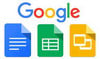 "Google" text over image of blue document, green spreadsheet, and yellow presentation